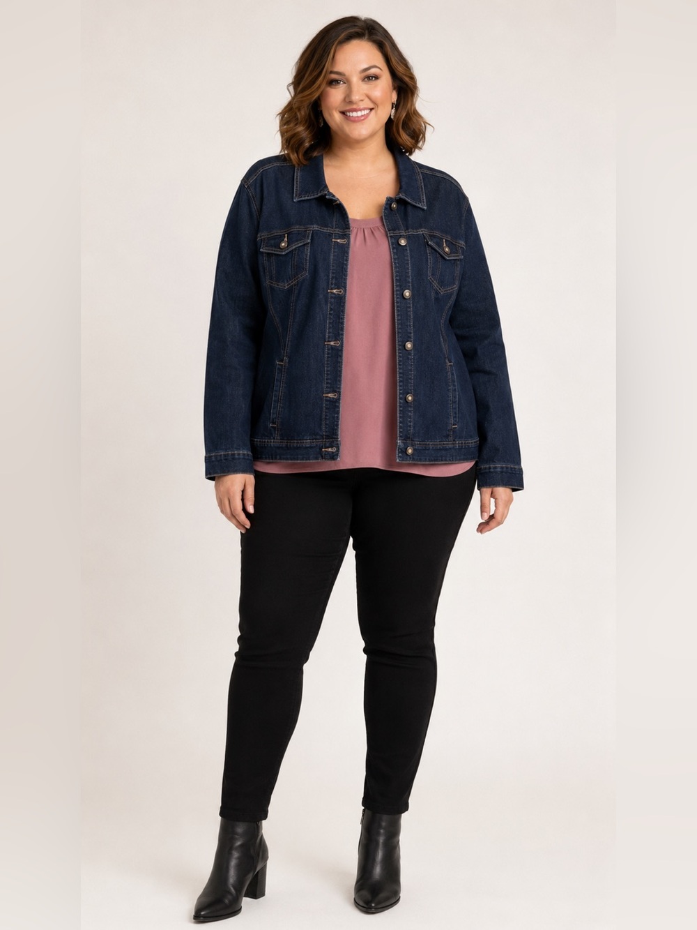 Avenue Denim dark blue denim jacket button-up front and chest pockets Size 30/32